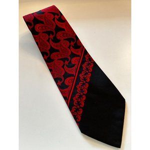 Laco Hand Sewn Designer 100% Pure Silk Necktie Red Black Paisley